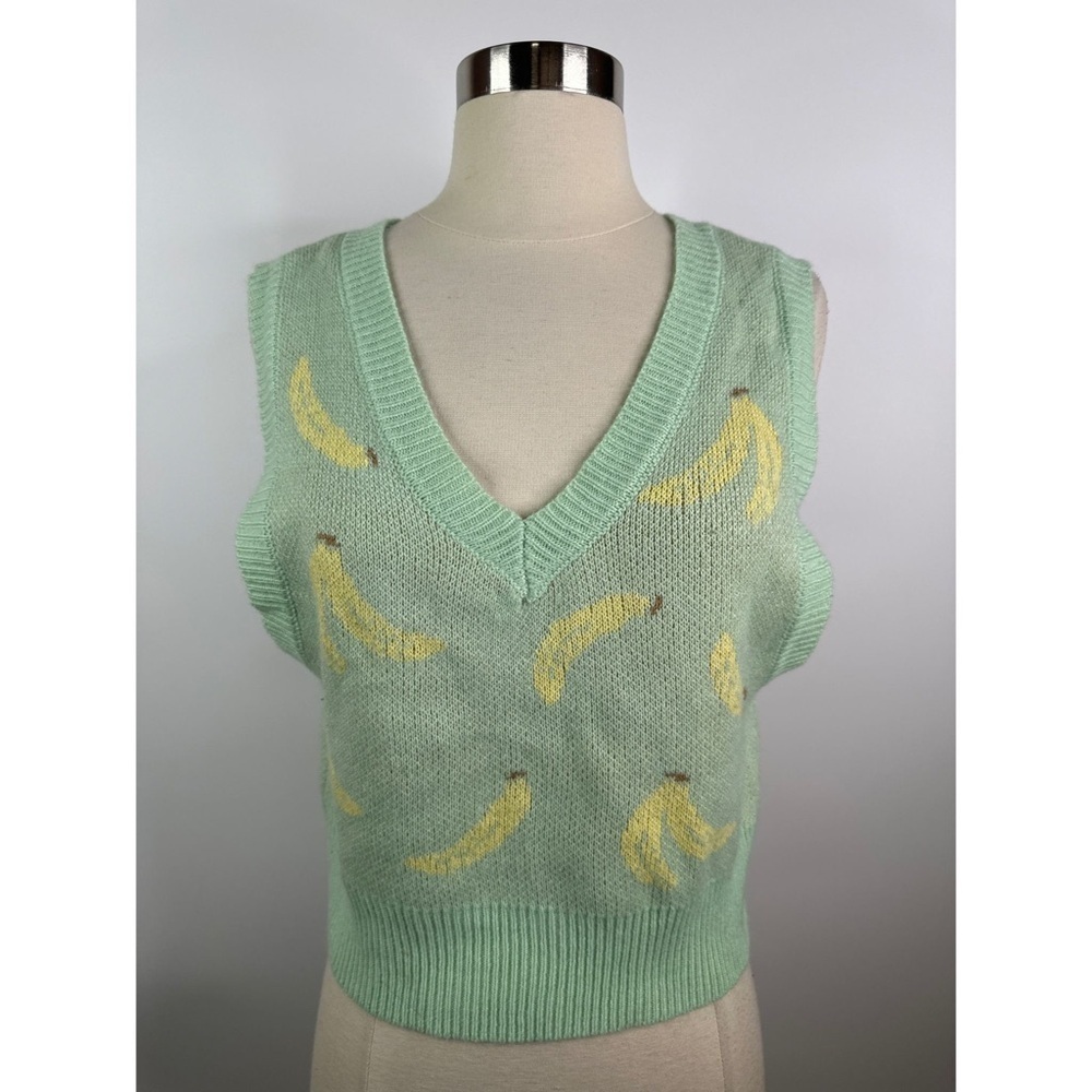No Comment Bananas Crochet V-Neck Vest